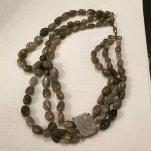 Grey quartz necklace with druzy stone